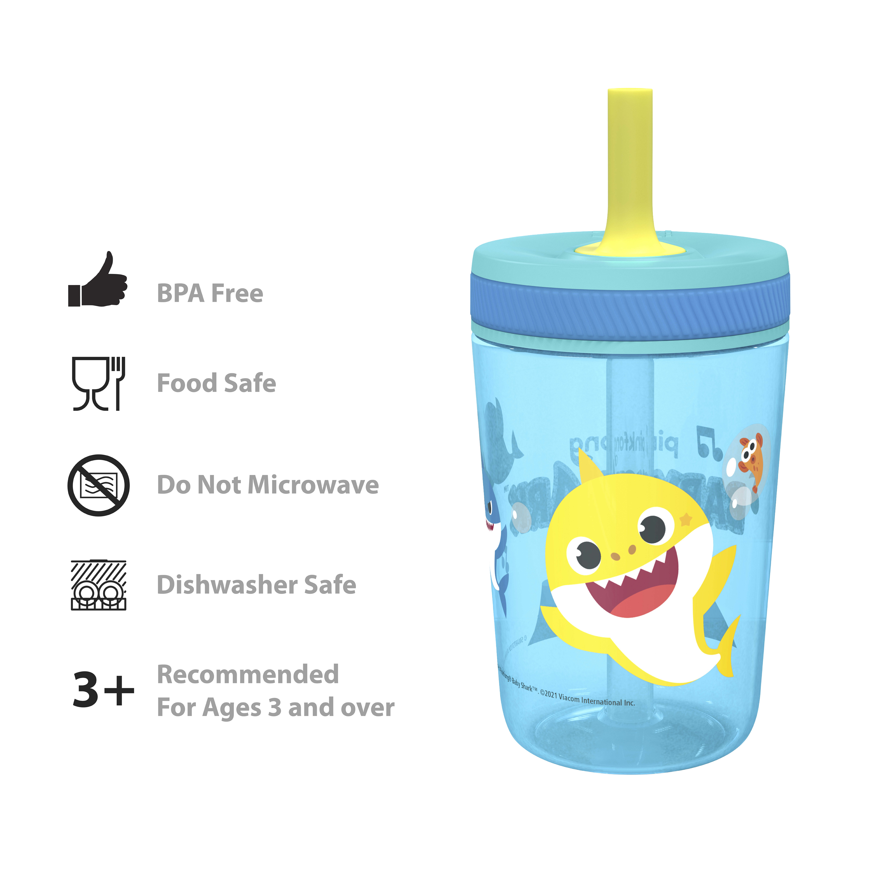 Pinkfong 15  ounce Plastic Tumbler with Lid and Straw, Baby Shark, 2-piece set slideshow image 7