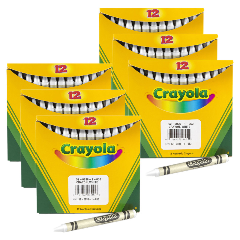 Bulk Crayons, Regular Size, White, 12 Per Pack, 6 Packs