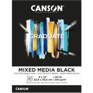 Graduate Mixed Media Pad, Black, Foldover Binding, 12 Sheet, 9x12 inch, 1 Count