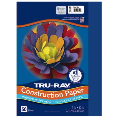 Tru-Ray Premium Heavyweight Construction Paper, Royal Blue, 9"x 12", 50 Sheets