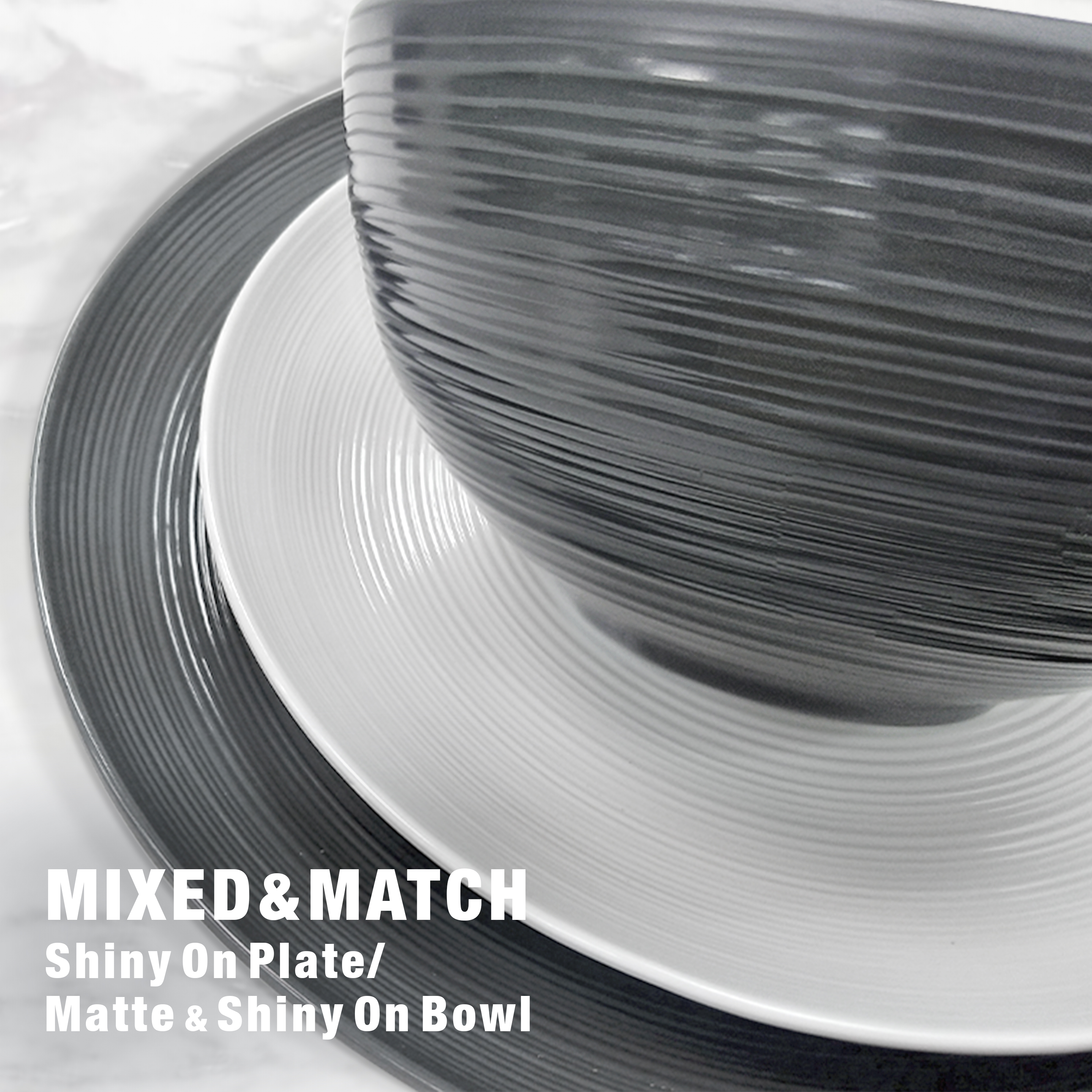 American Conventional Plate & Bowl Sets, Charcoal, 12-piece set slideshow image 12