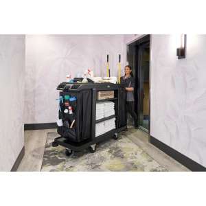 Rubbermaid Commercial, Full Size Housekeeping Cart with Accessory Bundle, Black