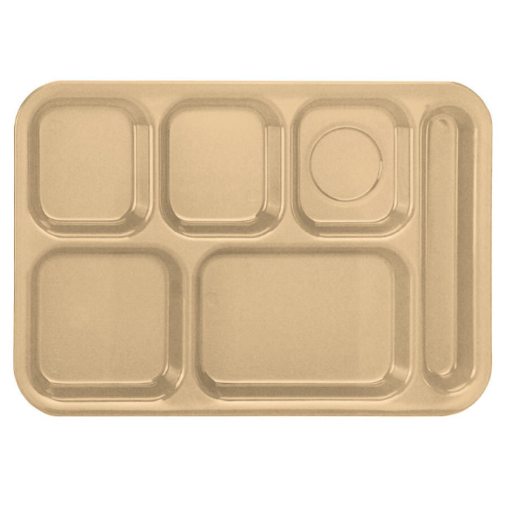 14 ⅜-inch 6-compartment right-handed Traex® polypropylene school tray in tan