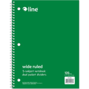 Wide-Ruled 3-Subject Notebook, 120 Sheets, Green