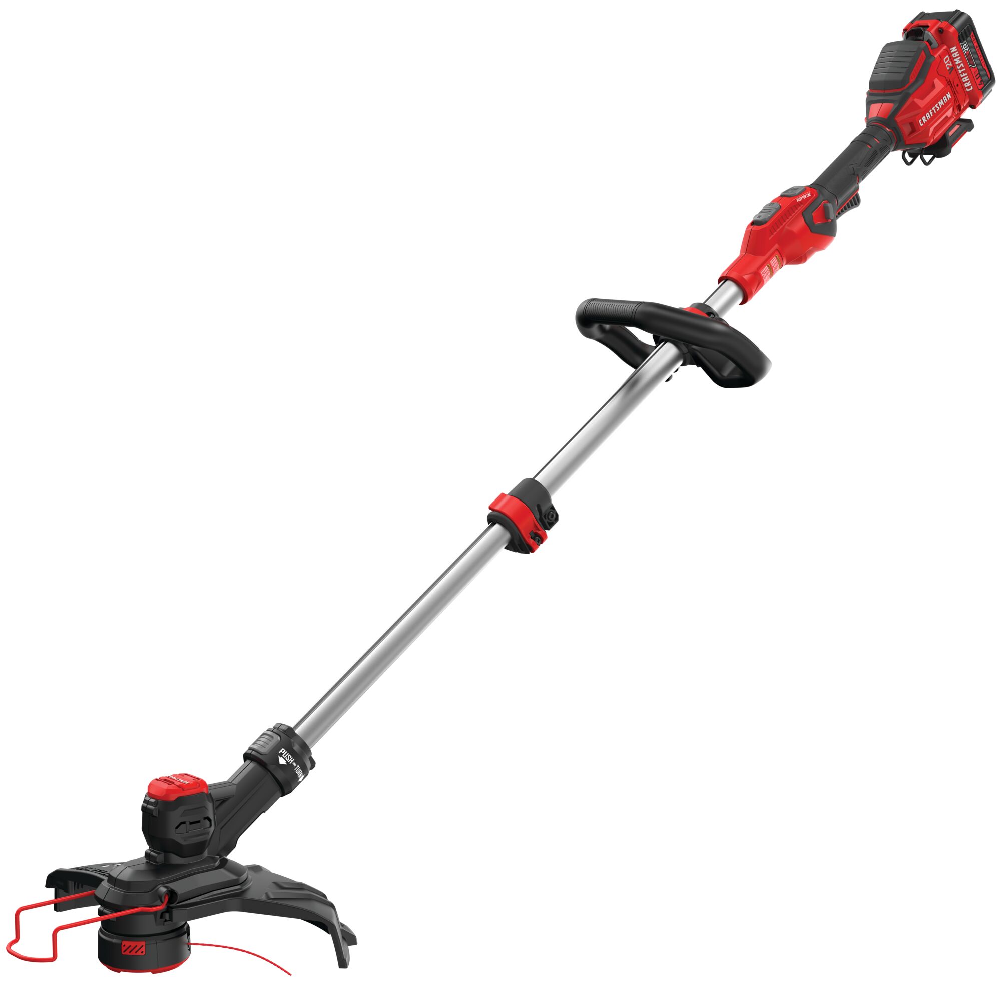 Left profile of 20 volt weedwacker 13 inch cordless string trimmer and edger with push button feed kit.