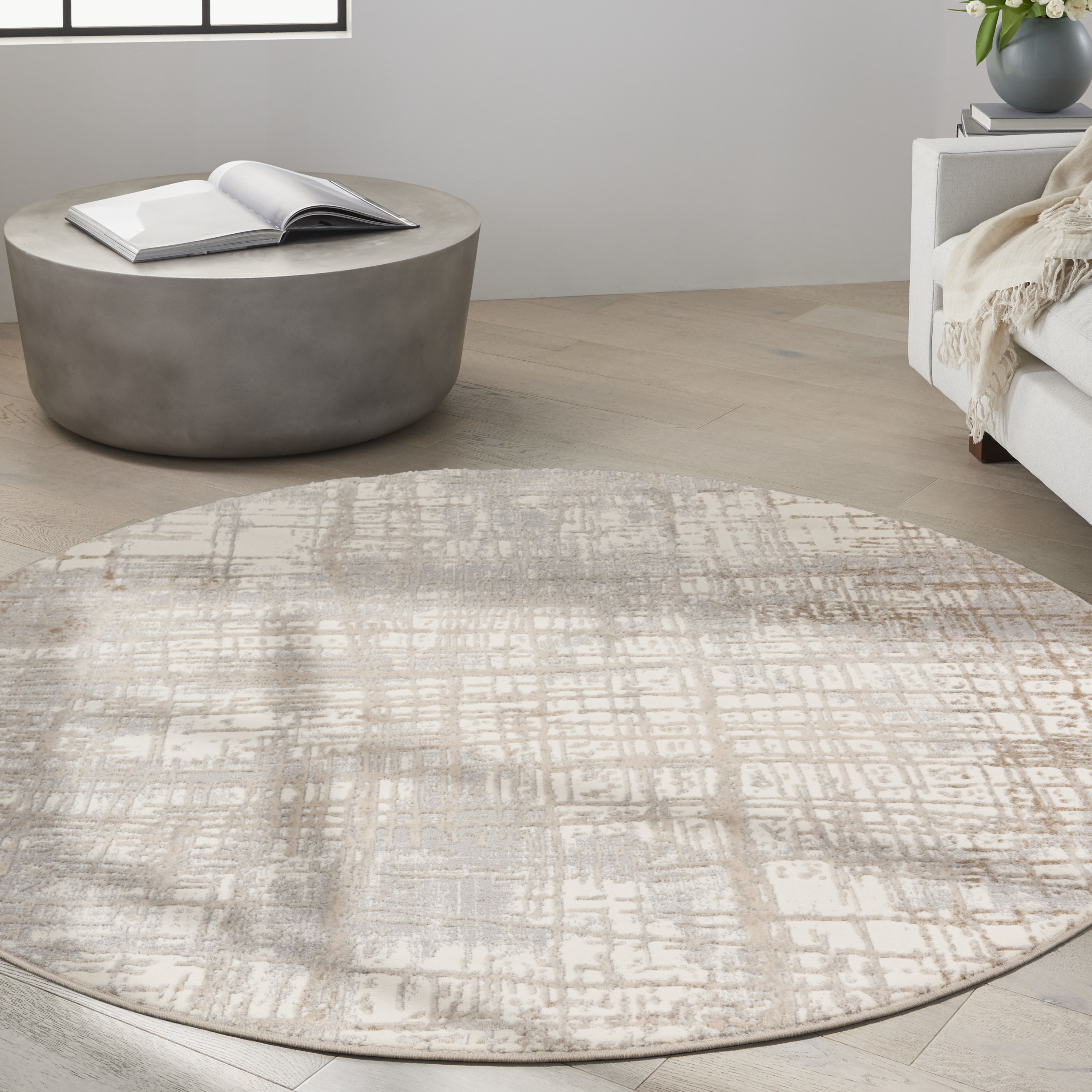 Calvin Klein CK950 Rush 6' x Round Ivory Taupe Modern Indoor Rug