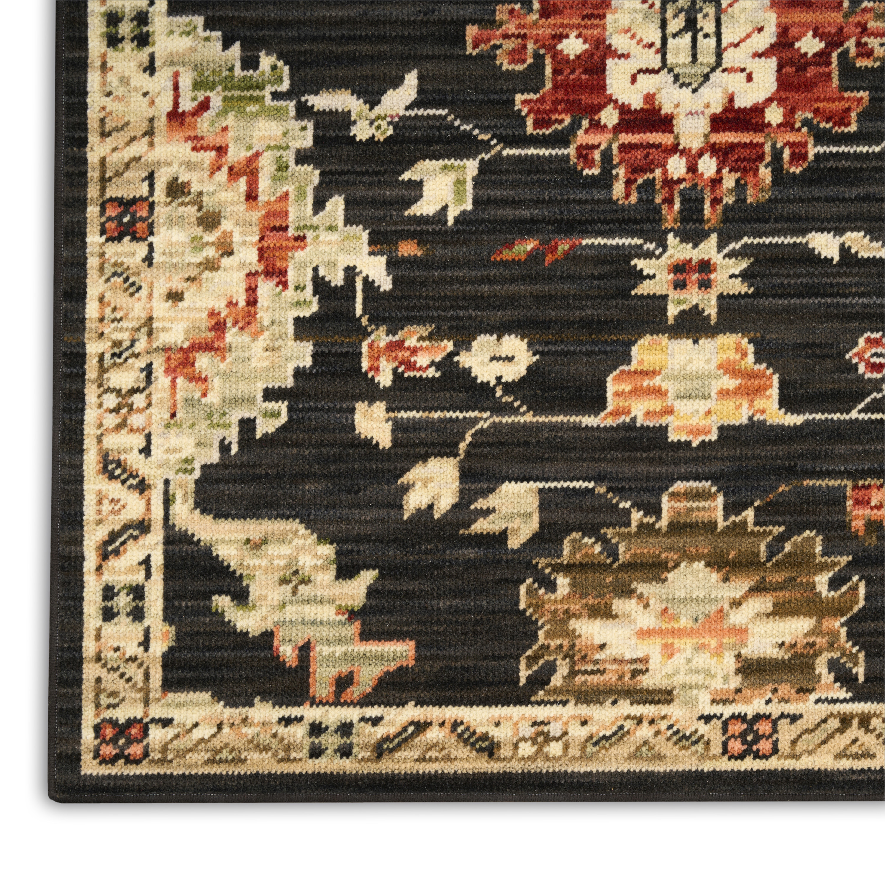 Nourison Antique Bloom 2'4" x 12' Black Vintage Indoor Rug