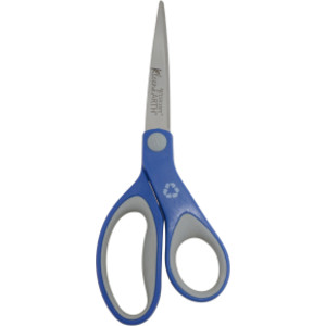 Kleenearth Soft Handle Scissors, 8 in Long, 3.25 in Cut Length, Straight Blue/Gray Handle