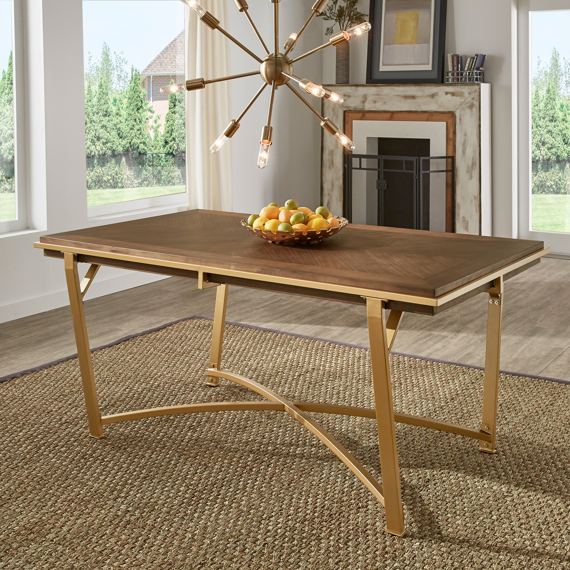 Natural Finish Gold Metal 72-inch Dining Table