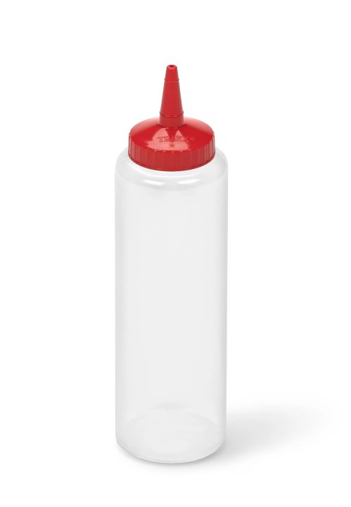 12-ounce Traex® Color-Mate single-tip clear squeeze dispenser with red top