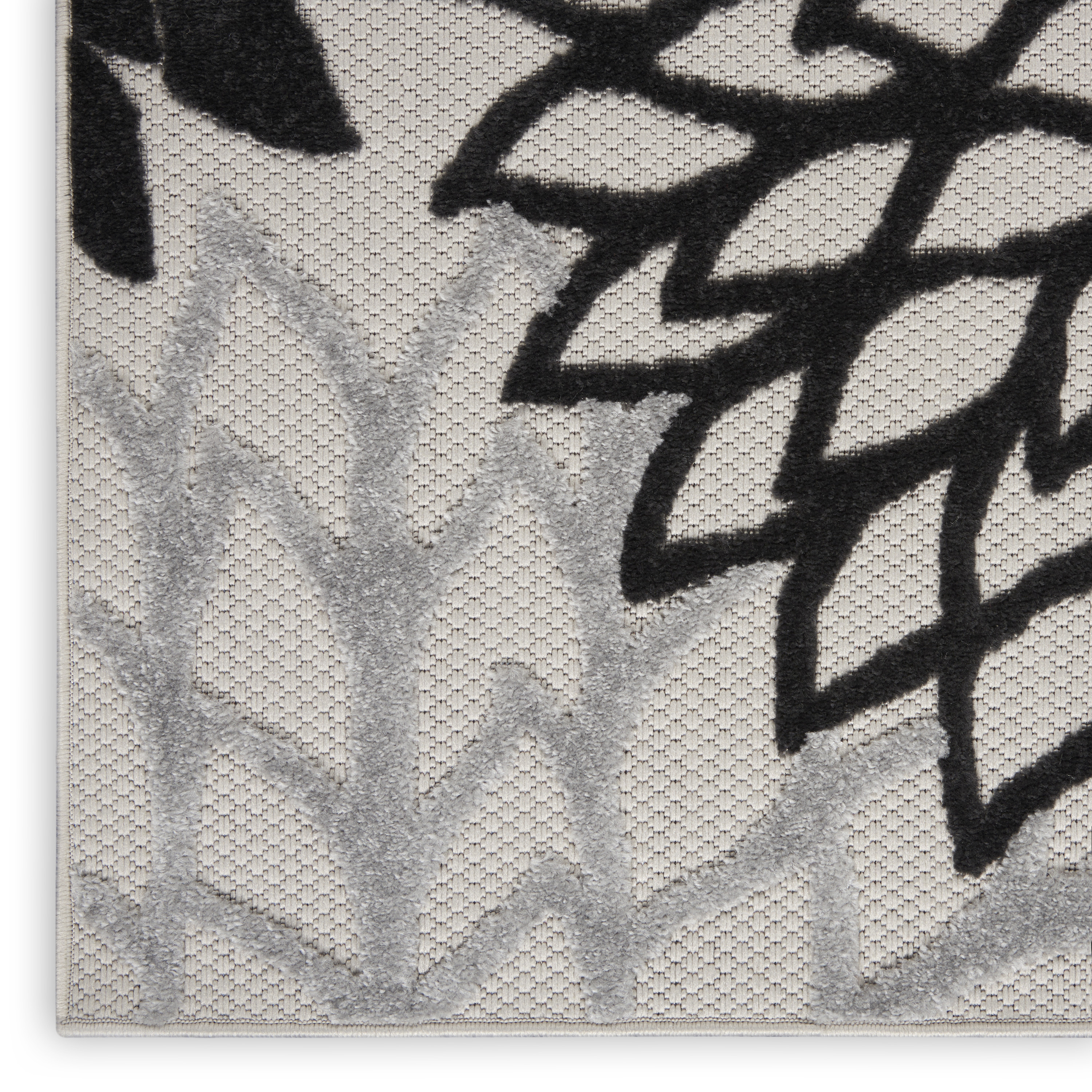 Nourison Aloha 7'10" x 10'6" Black White Tropical Rug