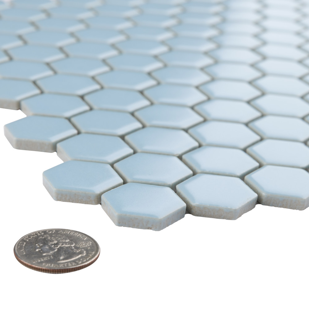 Sample – Metro 1″ Hex Matte Light Blue Porcelain Mosaic Tile