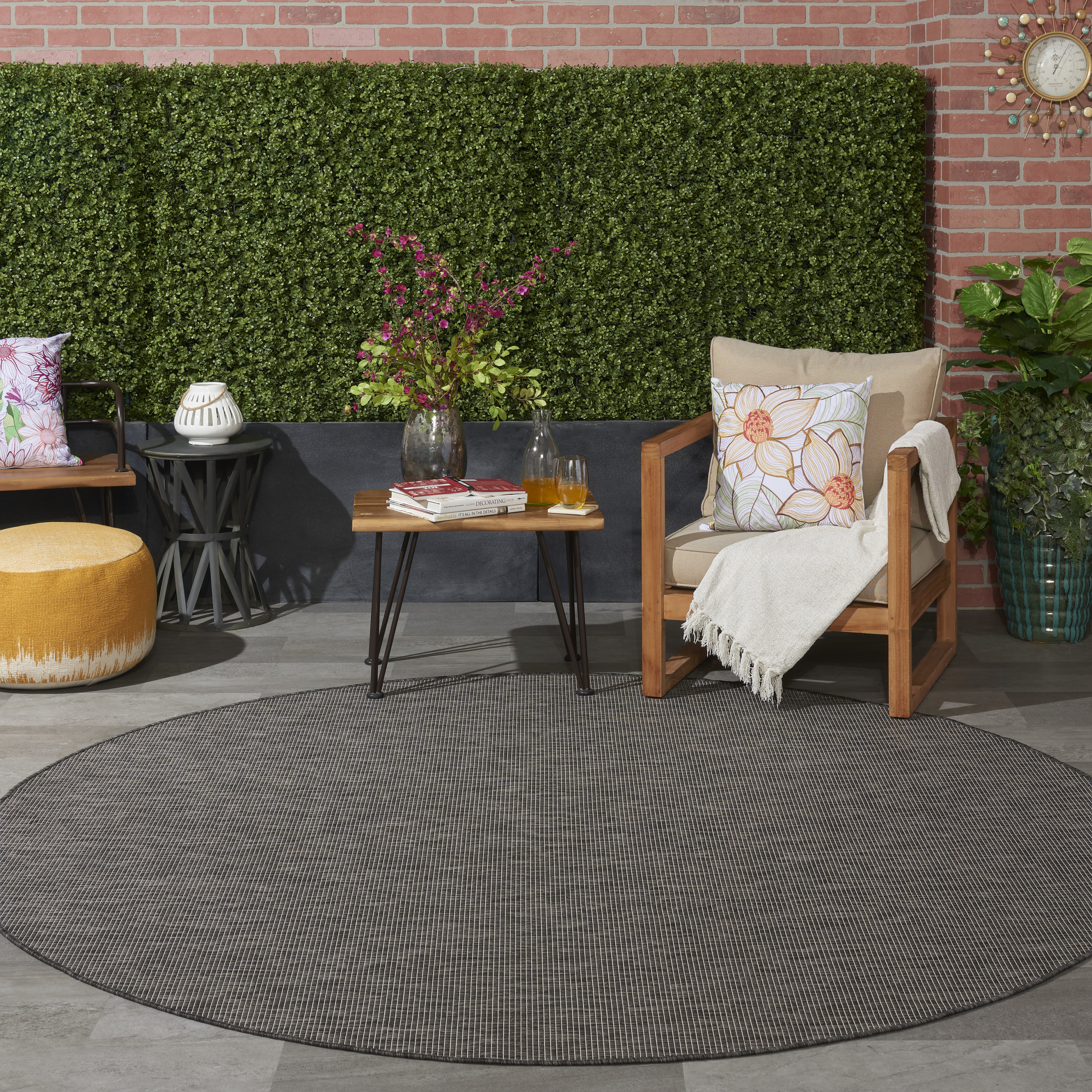 Nourison Positano 8' x Round Charcoal Modern Rug