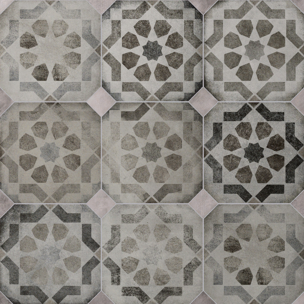 Laverton Octagon Deco Sombra 7-7/8 in. x 7-7/8 in. Porcelain Floor and Wall Tile
