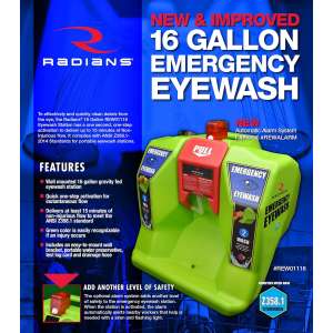 RADREW01116, Radians, 16 Gal. Emergency Eyewash Station, High Visibility Green