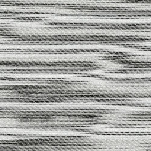 Horizontal woven roller blind — closed, filtering light subtly — tight close-up of grey, finely striped fabric texture with alternating thin dark and light horizontal bands.
