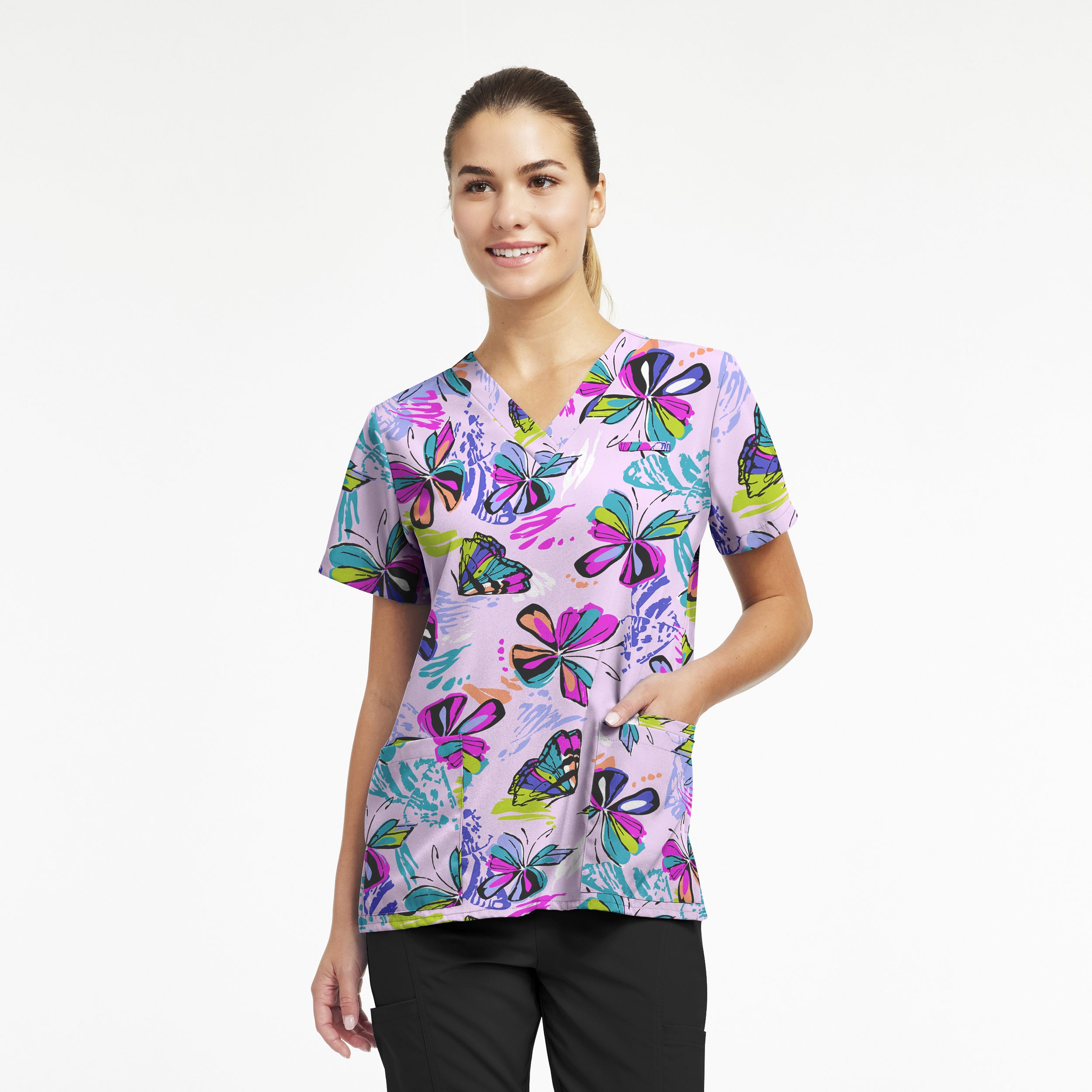 White Cross Women&#8216;s 3-Pocket V-Neck Scrub Top-White Cross