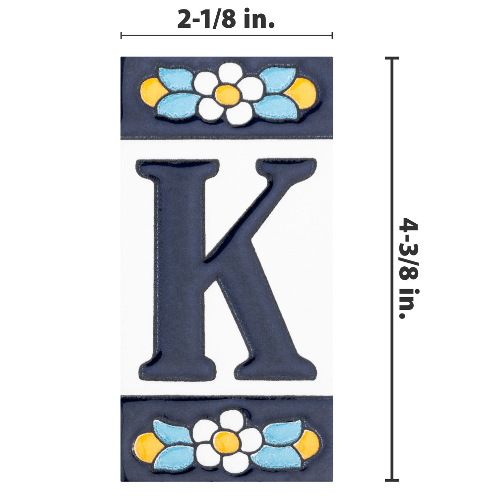 Sevillano Flora Address Letters K 2-1/8 in. x 4-3/8 in. Ceramic Wall Trim