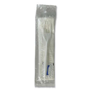 Boardwalk, Three-Piece Utensil Set, Fork/Napkin/Salt Packet, White