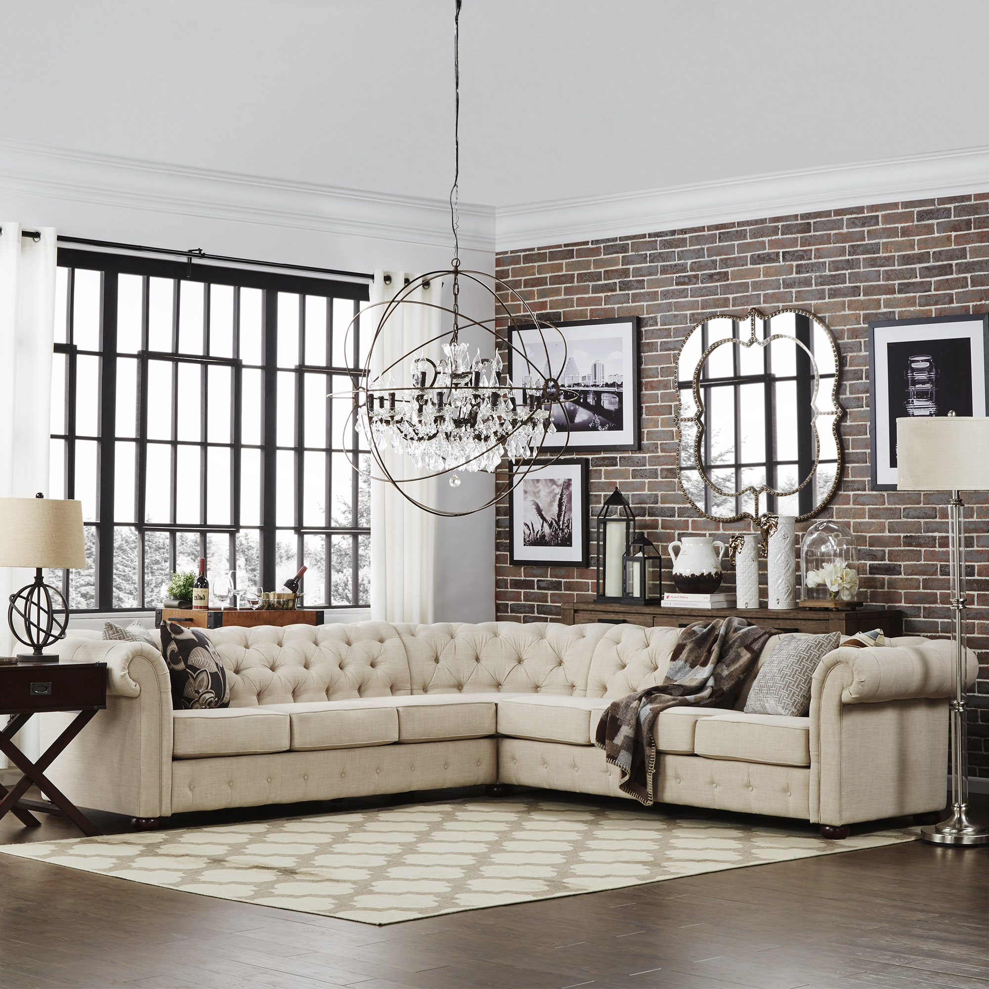7-Seat L-Shaped Chesterfield Sectional Sofa