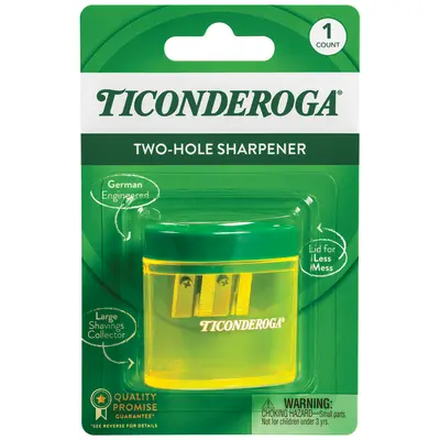 Ticonderoga Two-Hole Pencil Sharpener, Yellow and Green, 1 Count