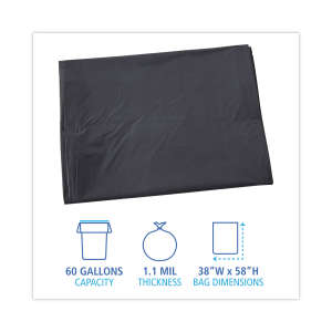 Boardwalk,  LLDPE Liner, 60 gal Capacity, 38 in Wide, 58 in High, 1.1 Mils Thick, Gray