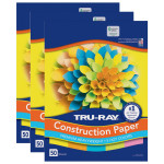 Tru-Ray&reg; Construction Paper, Heavyweight, 5 Assorted Hot Colors, 12" x 18", 50 Sheets Per Pack, 3 Packs PAC6597-3