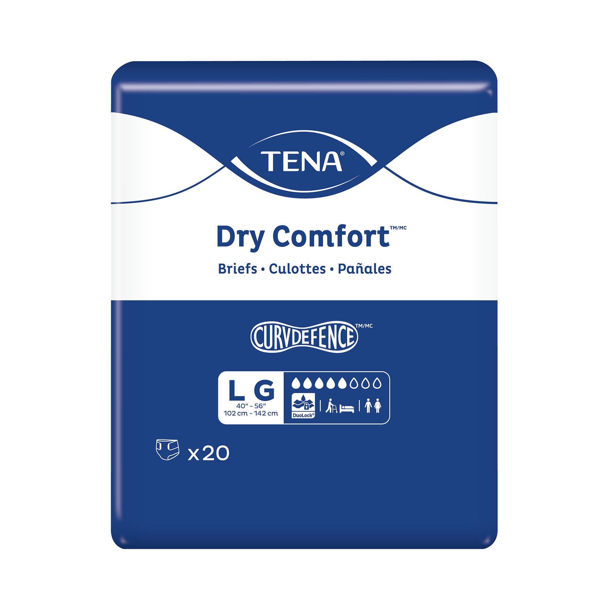 Tena® Dry Comfort™ Briefs with Curvdefence™, Large, 40 – 56 Inch, Five Drops