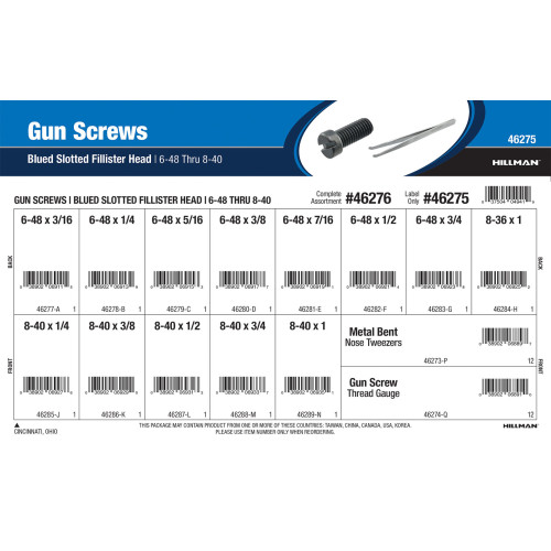 Blued Slotted Fillister-head Gun Screws Assortment (#6-48 thru #8-40)