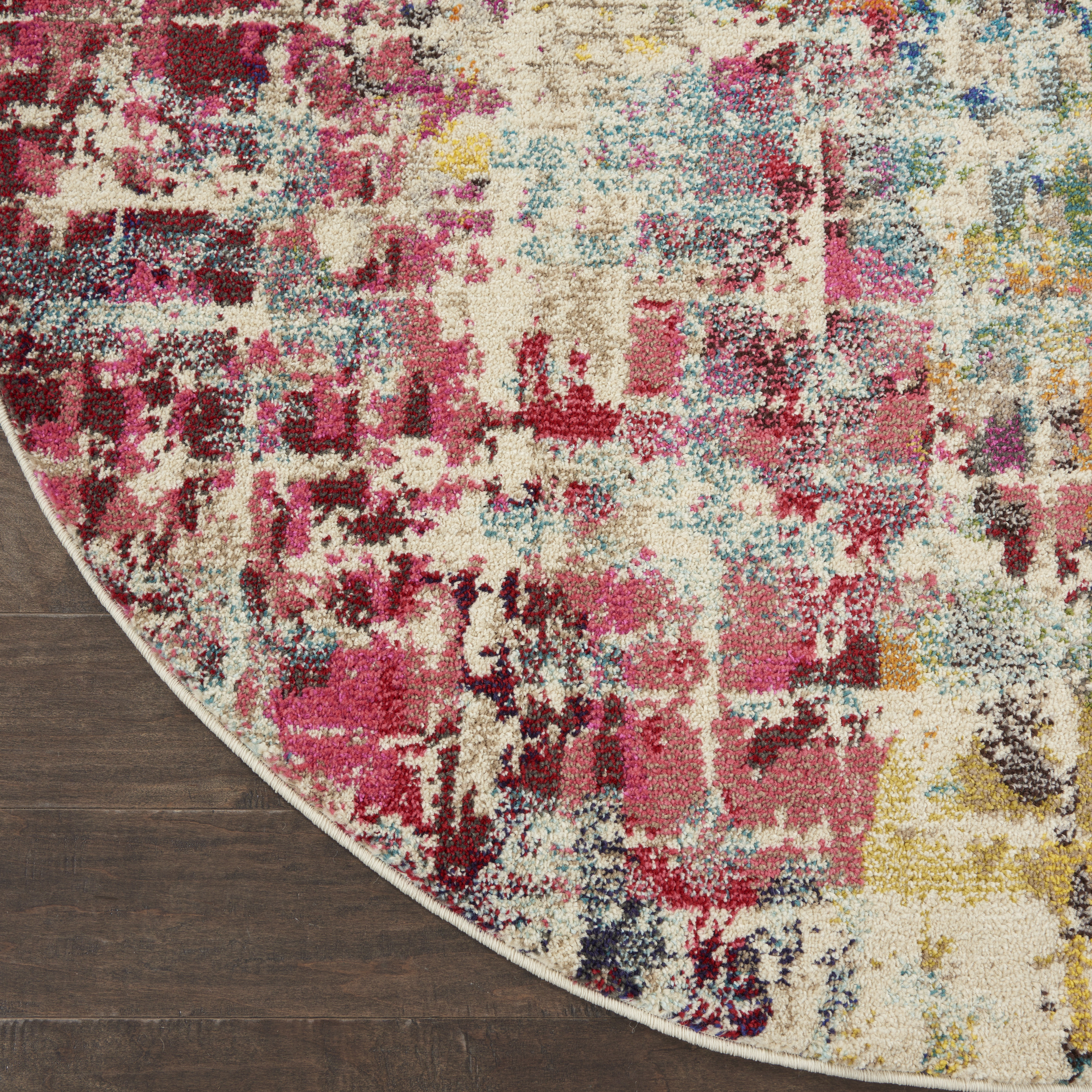 Nourison Celestial 5'3" x Round Pink Multicolor Modern & Contemporary Indoor Rug