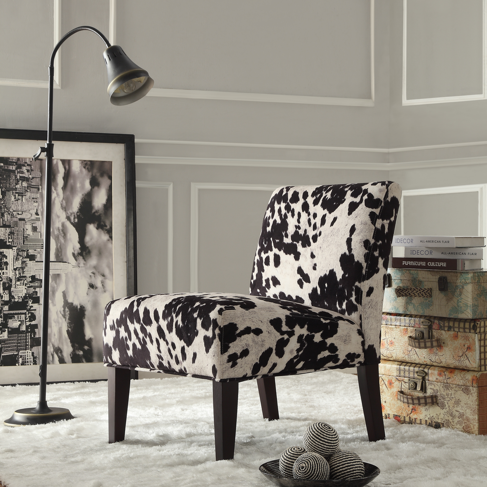 Cowhide Fabric Accent Chair