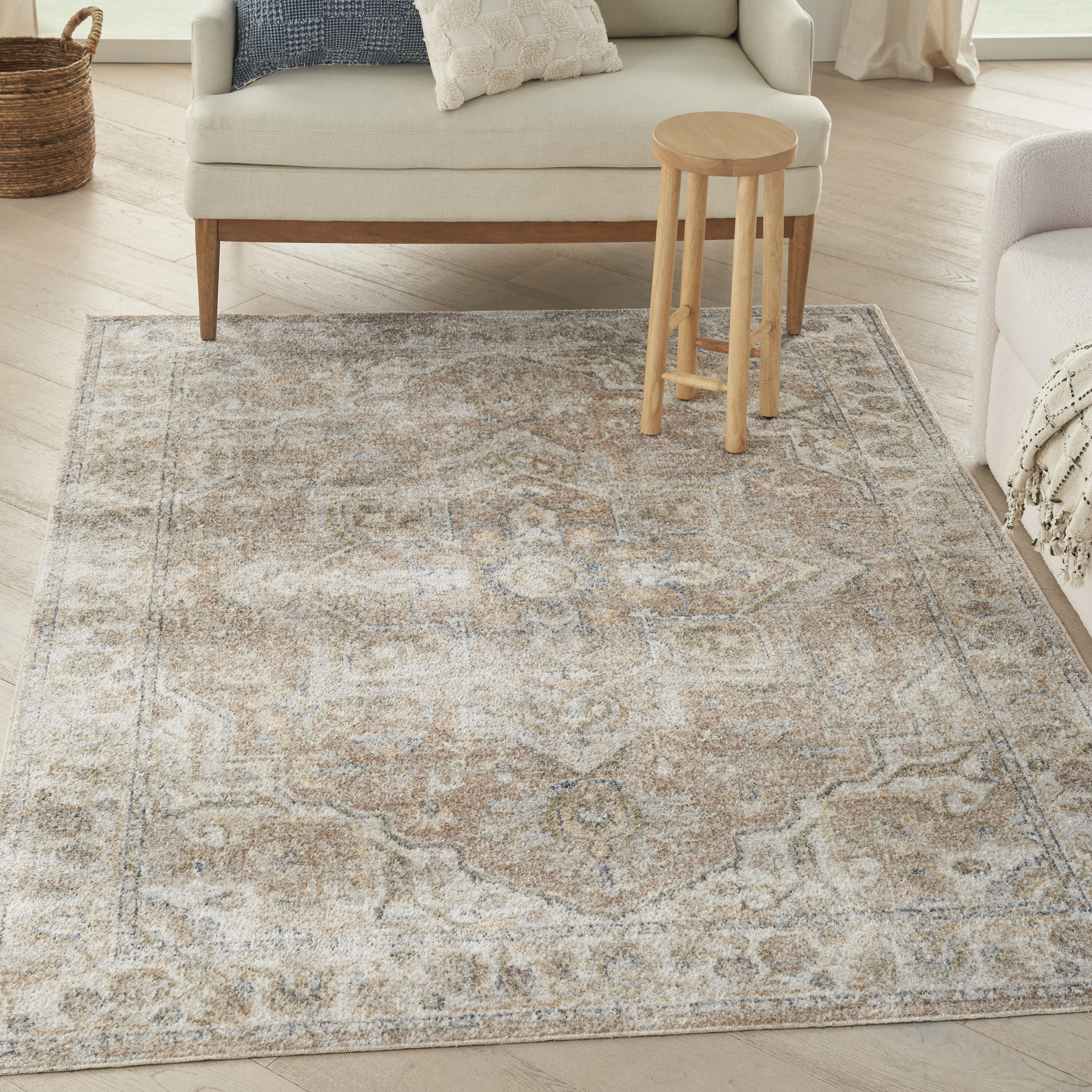 Nourison Astra Machine Washable 6'7" x 9' Beige Vintage Indoor Rug