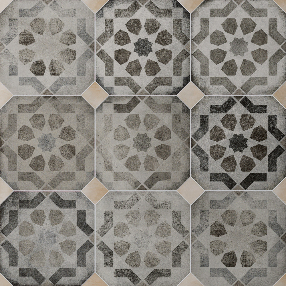 Laverton Octagon Deco Sombra with Taco Arena 7-7/8 in. x 7-7/8 in. Porcelain Floor and Wall Tile