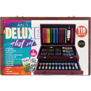 Deluxe Art Set in a Wood Organizer Case, 119 Pieces