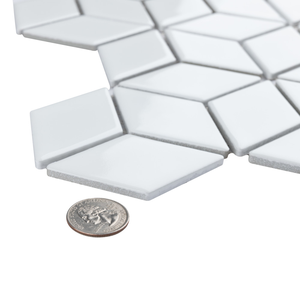 Hudson Rhombus Glossy White 10-1/4 in. x 11-3/4 in. Porcelain Mosaic Tile
