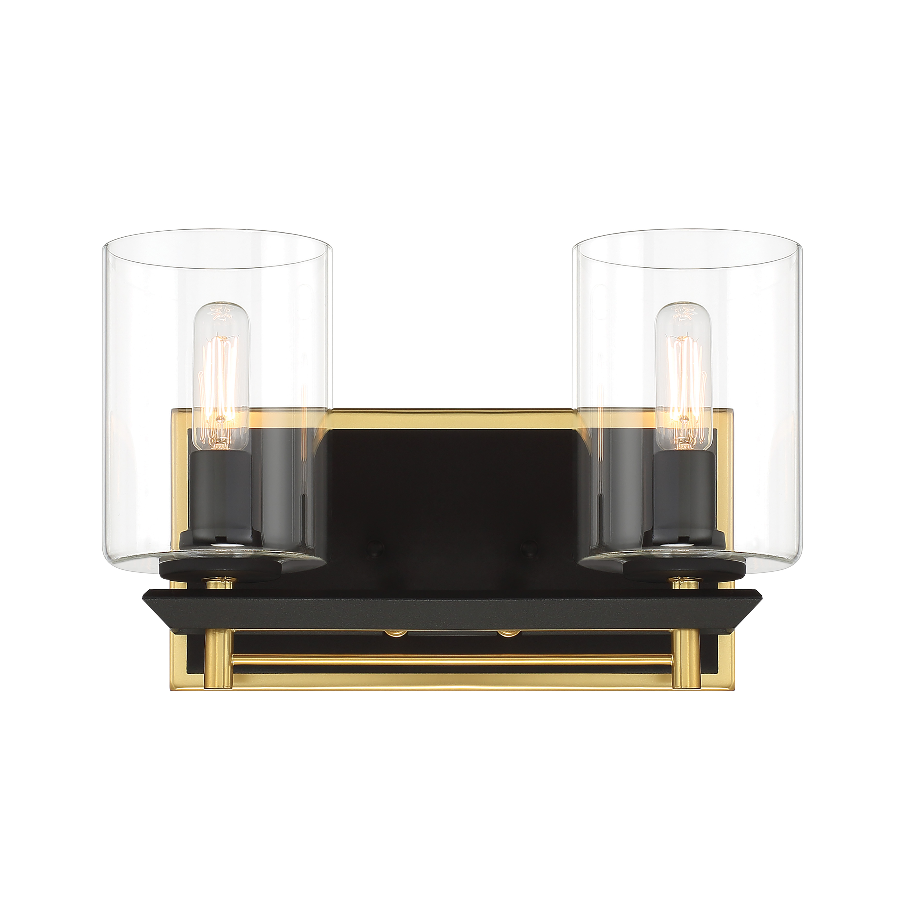 The Sable Point bath lamp combines traditional styling with modern functionality. Its sand black finish with honey gold accents creates visual warmth, while clear glass shades provide excellent task lighting for vanity areas. - alternate view