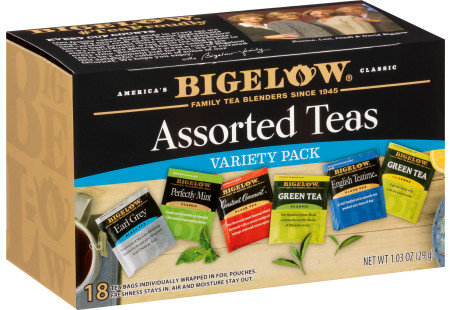 Assorted Black and Green Teas Variety Pack - Case of 6 boxes - total of 108 teabags