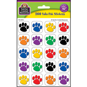 Colorful Paw Print Stickers Valu-Pak (260 pieces)