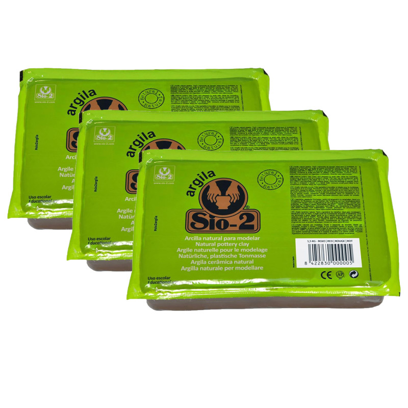 SIO-2® Argila Natural Pottery Clay, 2.2 lb (1 kg), Red, Pack of 3