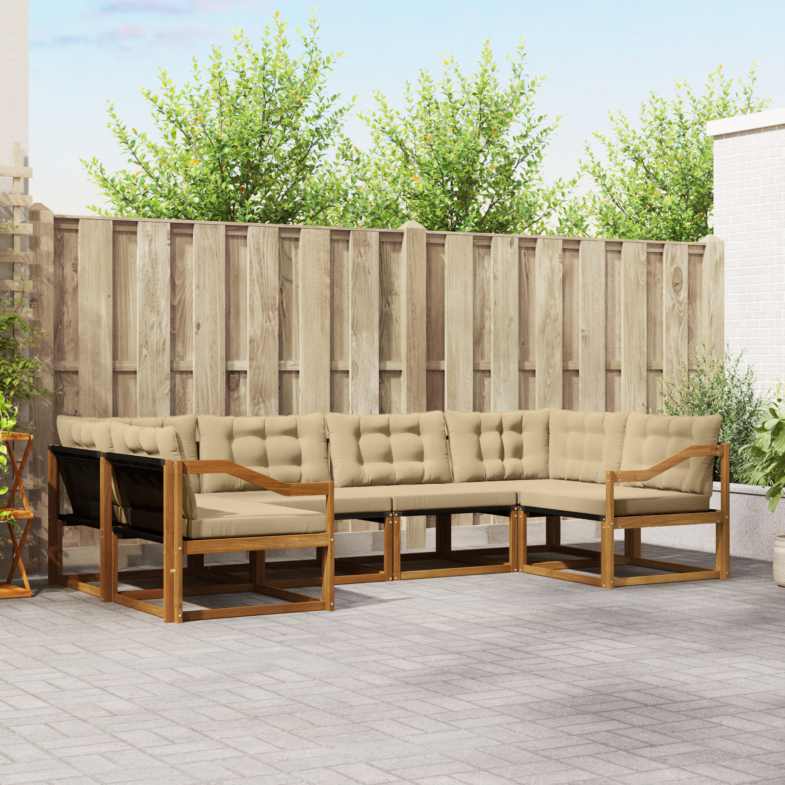 vidaXL Outdoor-Sofagarnitur mit Kissen 6 pcs Natur und Beige – Bild 2
