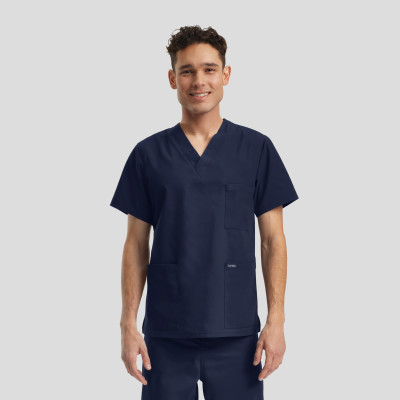 Landau Essentials Unisex 3-Pocket V-Neck Scrub Top-Landau