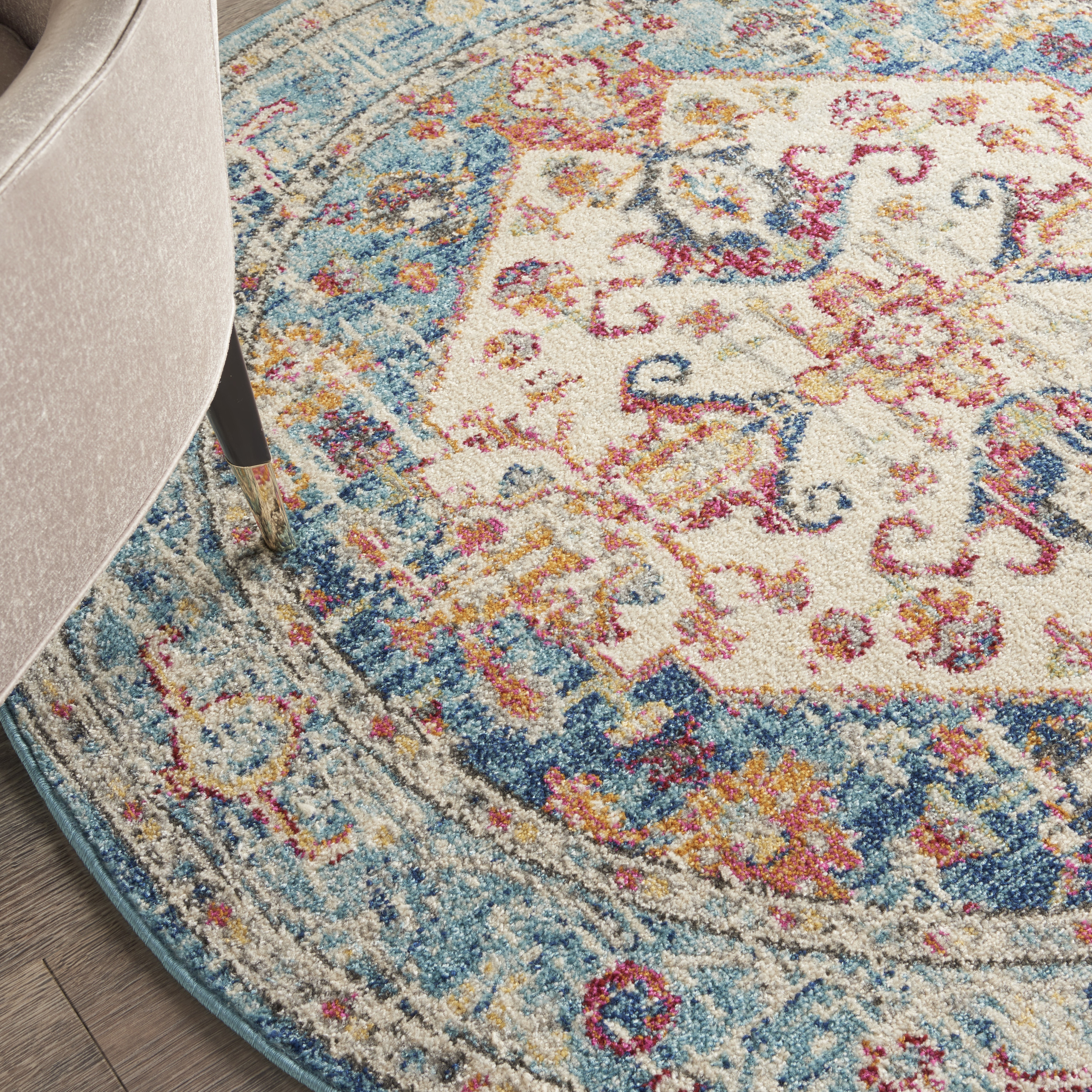 Nourison Passion 4' x Round Ivory Light Blue Bohemian Indoor Rug