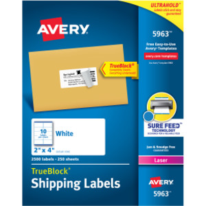 Printable Shipping Labels, 2" x 4", 2,500 Pack