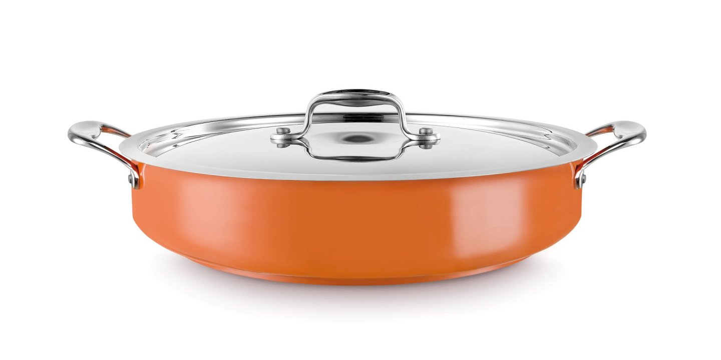 Paellera con tapa Cool Line de 32 centímetros de acero inoxidable 18/10 Naranja