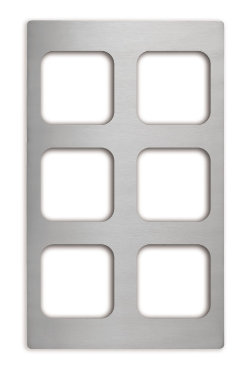 Miramar® stainless steel template for six sixth-size Miramar contemporary food pans
