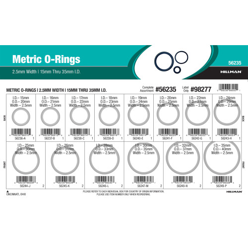 Nitrile Metric O-Ring Assortment (2.5mm Width)