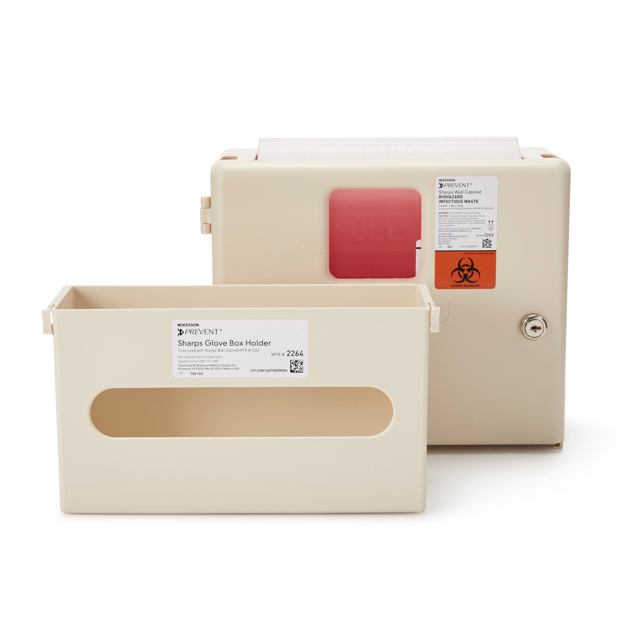 McKesson Prevent® Sharps Wall Cabinet with Glove Box, 12¼ x 4¾ x 15 Inch