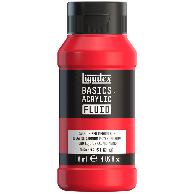 BASICS Acrylic Fluid, 118 mL Bottle, Cadmium Red Medium Hue
