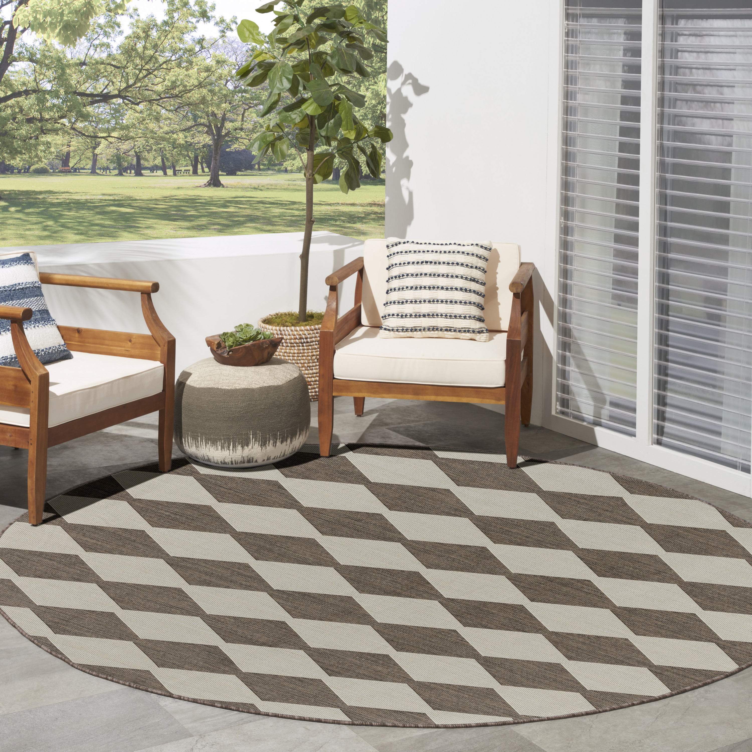 Nourison Positano 6' x Round Natural Modern Rug