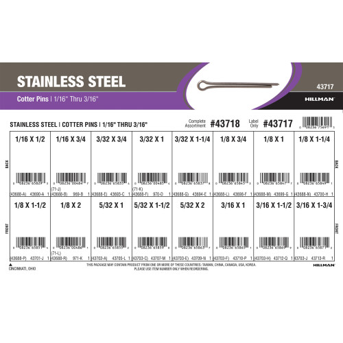 Stainless Steel Cotter Pins Assortment (1/16